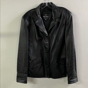 VERA PELLE 100% Leather Made in Italy 3 Button Minimalist Black Car Coat SZ 46 M